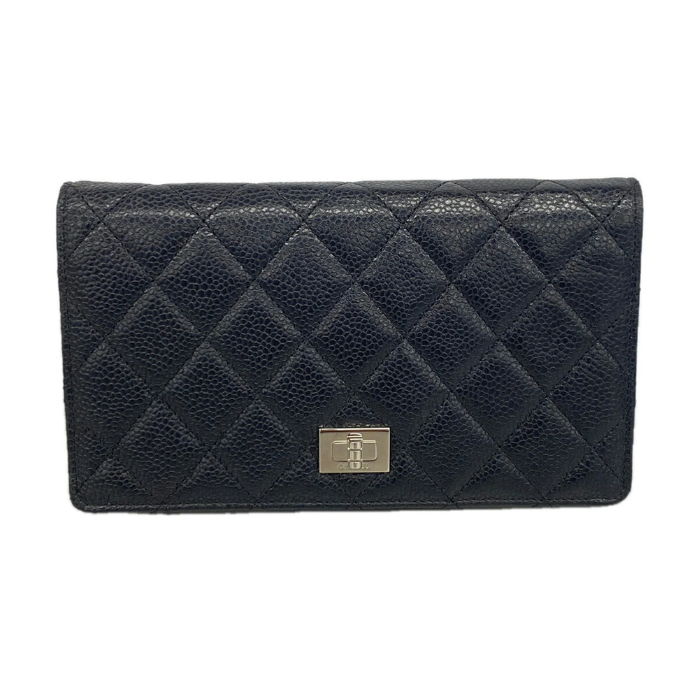 Chanel Long Wallet 2.55 Caviar Leather Black Women's